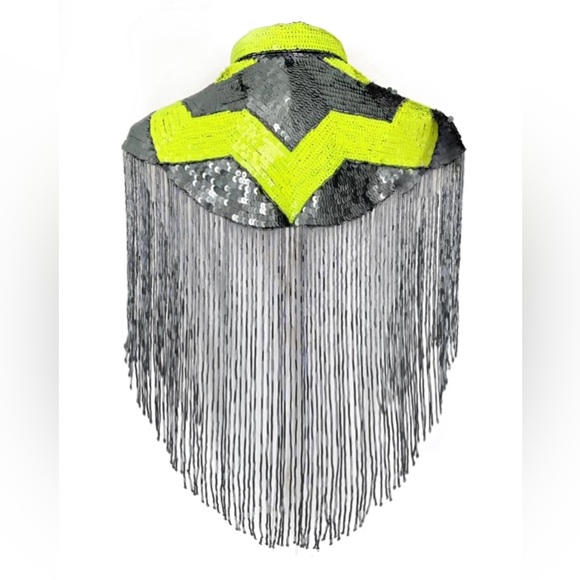 Neon Gunmetal Sequin Fringe Cape - Picture 4 of 4